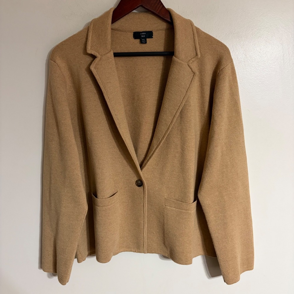 J.Crew 365 Tan Camel Merino Wool Cotton Knit Blazer Sweater XXL Single Button